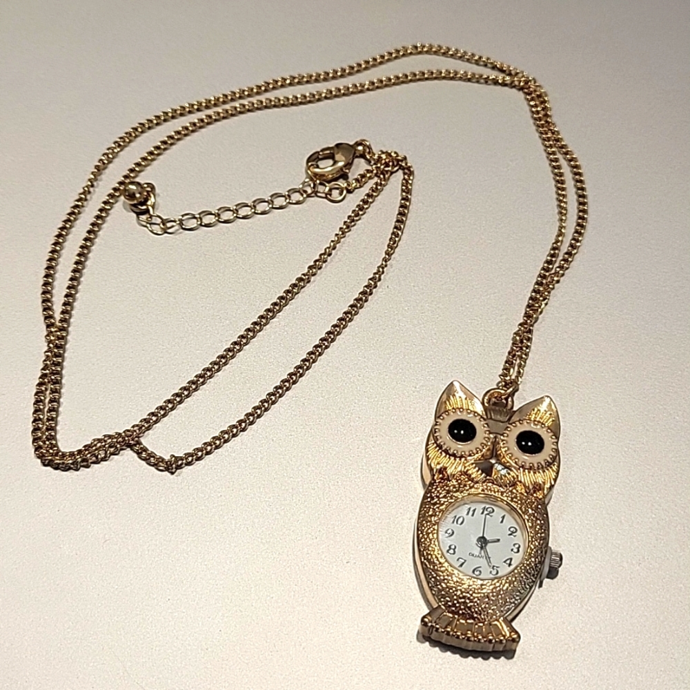 Vintage Owl Clock Necklace